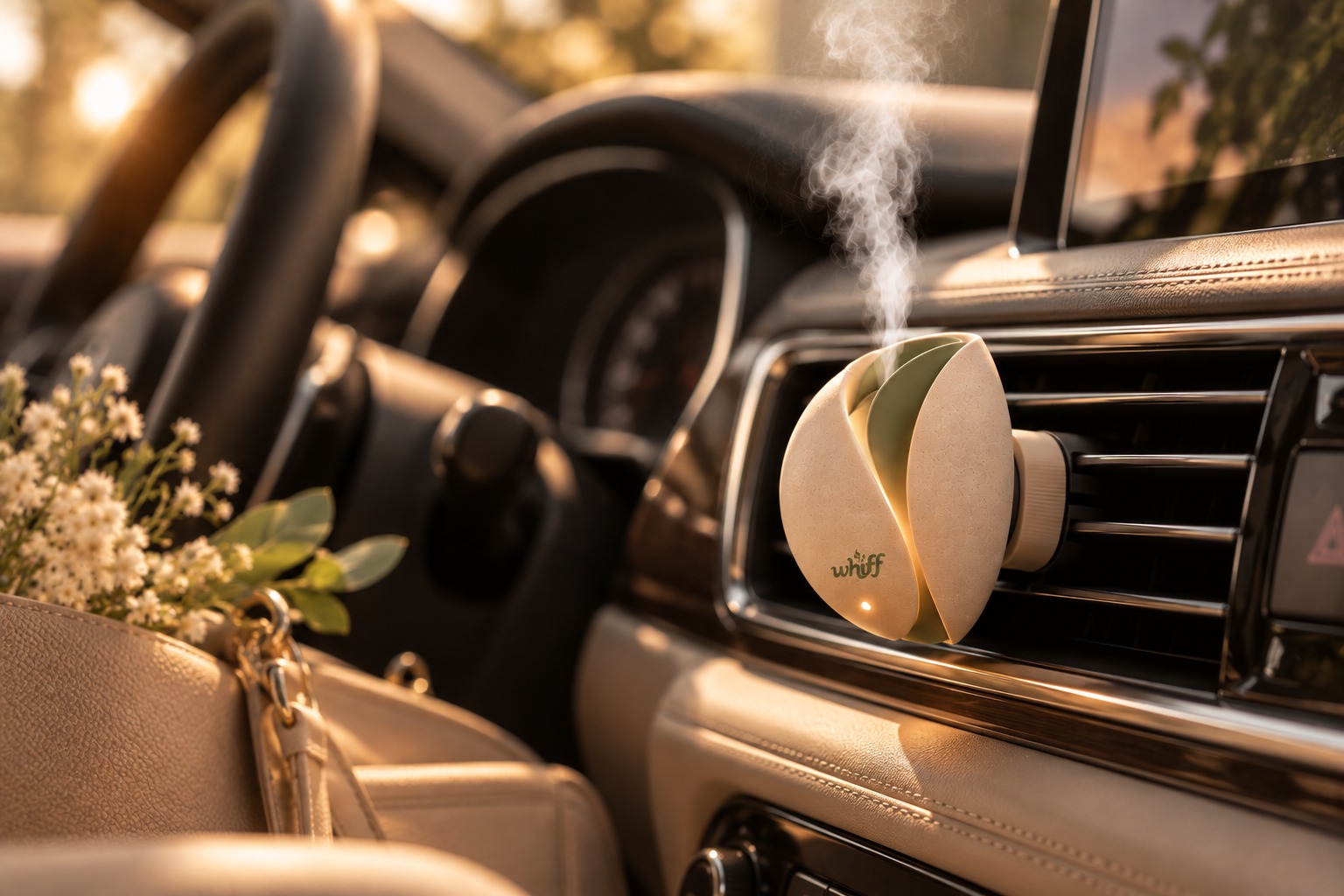 Whiff Drive diffuser attached to a car air vent